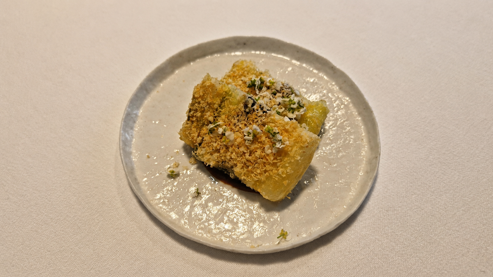 River Eel Sanjeok with pine nut and alyssum made by Nathan Gallagher on June 19