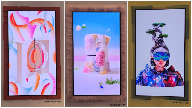 Samsung Electronic's OLED TV SH95 displayed at Design Miami Seoul 2026 features custom frames showing works by Korean artists, transcending the conventional TV format to emerge as a work of art. (Uyen Nguyen) 
