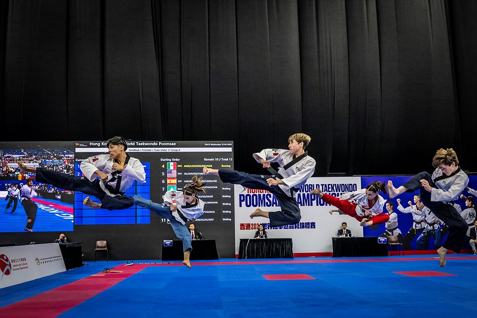 Athletes compete in the 2024 World Taekwondo Poomsae Championships in Hong Kong. (Tournament's official website)