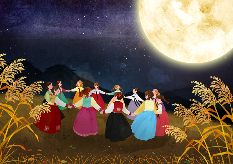 The customs observed during Chuseok (Full Moon Harvest) have changed over time. (iclickart)