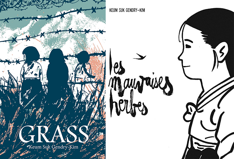 "Grass" has been published in English (left) and French (right) versions. (Drawn & Quarterly, Delcourt)