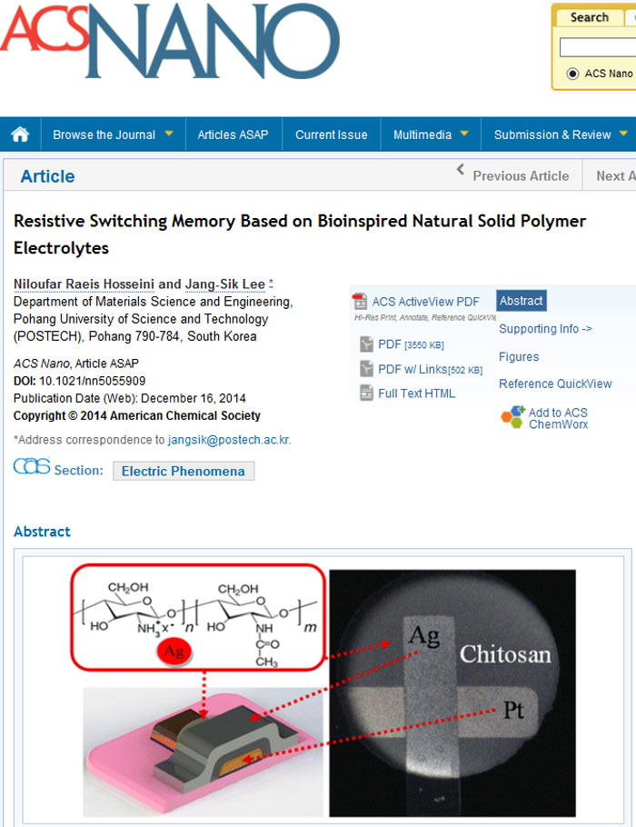 Research results into chitosan-based memory devices are published online in ACS Nano on December 16.
