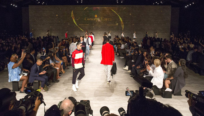 The Concept Korea Spring/Summer 2015 fashion show features collections designed by three Korean fashion designers at the Lincoln Center for the Performing Arts in New York on September 9. 