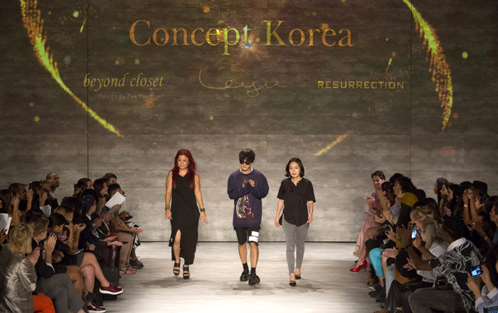 From left: designers Lee Ju-young, Ko Tae-yong and Lee Seung-hee. 