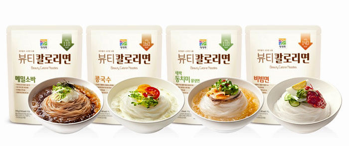 Chungjungone produces a range of 'Beauty Calorie Noodle' cold noodle flavors. (image courtesy of Daesang)