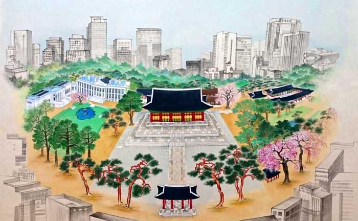 Kim Ji-hyun, a participating student in the ‘Remember Deoksugung Palace’ exhibition, drew the ink and color painting ‘The Panorama of Deoksugung Palace.’ 
