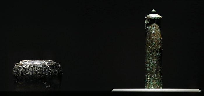 'Reliquary' (left, Unified Silla period, 863) and 'Reliquary With Inscription: Third Year of Zhonghe' (right, Unified Silla period, 883) are on display at the 'Devout Patrons of Buddhist Art' exhibit at the National Museum of Korea.