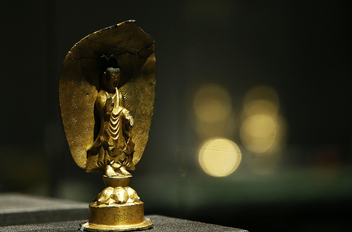 The 'Buddha With Inscription: Seventh Year of Yeonga' statue is currently on display at the National Museum of Korea. This is Korea's oldest Buddha sculpture and the inscription tells about people who took part in making the sculpture and the time and purpose of its production. The production of the sculpture was arranged by 40 monks at Dongsa Temple in Pyongyang, the capital of Goguryeo (37 B.C-668 A.D.), in 539 to show their religious devotion.