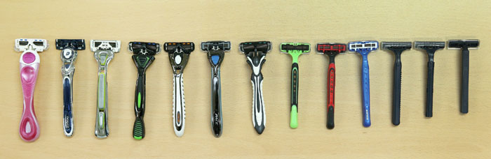 DORCO showcases a variety of its razor blades, including disposable razors (right) through to the world’s first seven-blade razors (left).