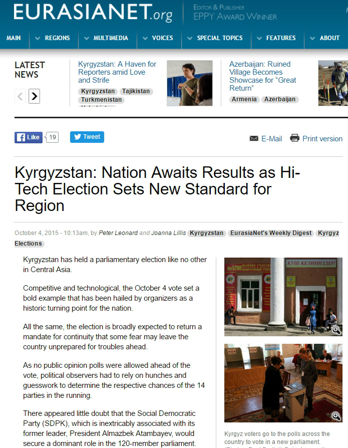 International media outlets praise the newly automated electoral system first introduced in 2015. Eurasianet dubbed the election as a ‘historic turning point.’