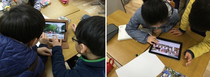 Fourth graders at Dodam Elementary prepare a UCC video to submit to the UNESCO World Education Forum with 192 countries in attendance. The video’s topic is “Introducing Korean Culture” and the smart devices help them do research and translate material into other languages.