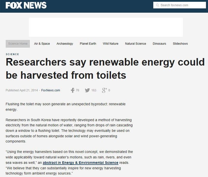 Fox News published an article on April 21 that reported on the new technology. It can produce electricity from a flow of water.