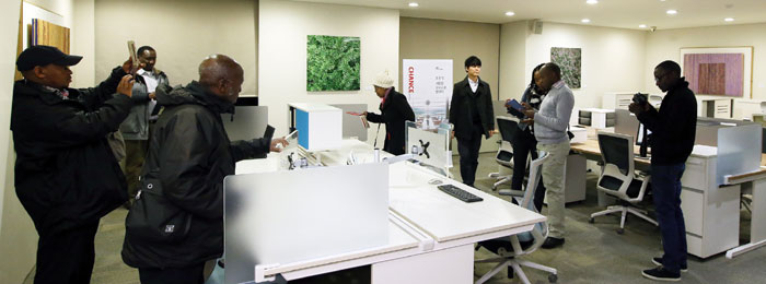 Staff from the Central Bank of Kenya look around the Fursys showroom in December to check out the office furniture on offer.