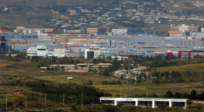 The Gaeseong Industrial Complex, across the border in North Korea, can be seen from the Dorasan Observatory in Paju, Gyeonggi-do Province.