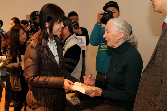 (Top) Jane Goodall gives a 