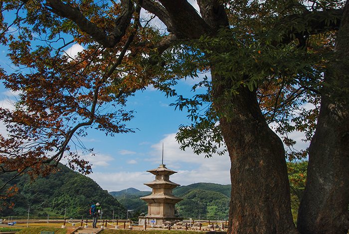 Along the Gyeongju section of the Haeparang Trail, visitors can see historic remains from Silla times, such as the three-story stone pagoda at Gameunsa Temple, part of Course No. 11.