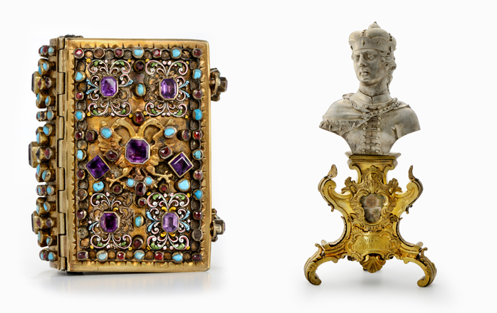  A book cover (left); the reliquary bust of Saint Emeric (photos courtesy of the National Palace Museum of Korea) 