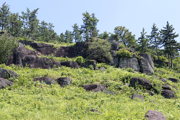 The dolmen site in Hwasun, Jeollanam-do Province, is well-preserved. You can see both dolmen tombs and quarries at the same time. The photo shows a quarry at the dolmen site in Hwasun.