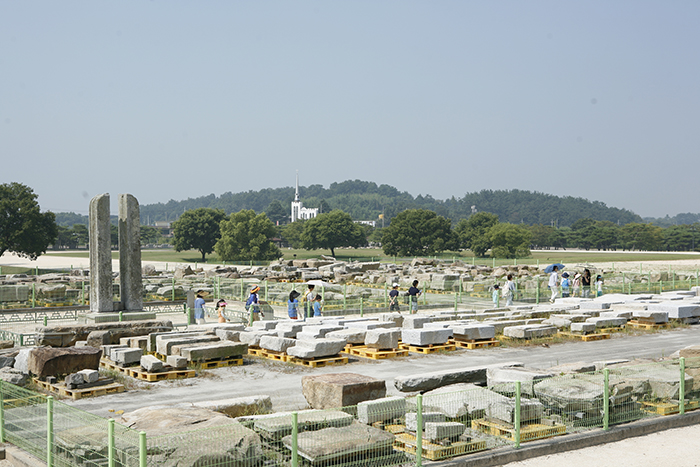 Visitors look around one of the Baekje Historic Areas in Iksan.