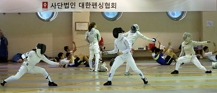 Korean national fencers train at the Korea National Training Center in Taeneung, Seoul, on August 20. Their goal is to win seven gold medals at the Incheon Asian Games 2014.
