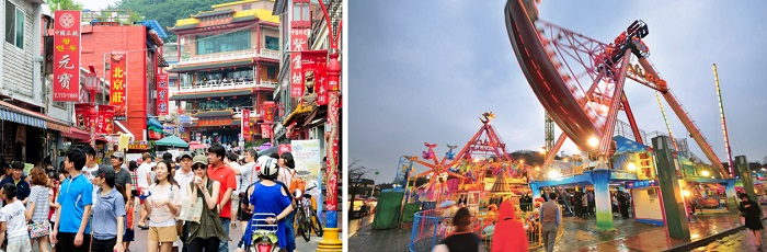 Incheon Chinatown (left) and the amusement park Wolmido