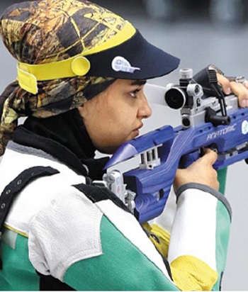 Iran’s Najmeh Khedmati competes in the women’s 10 meter air rifle individual finals on September 22 during the Incheon Asian Games 2014. 
