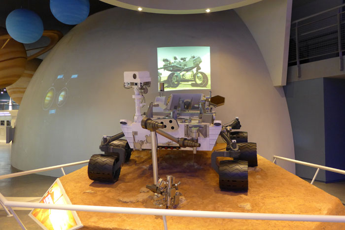 A life-sized replica of the Curiosity rover, the car-sized robot that is currently exploring Mars.