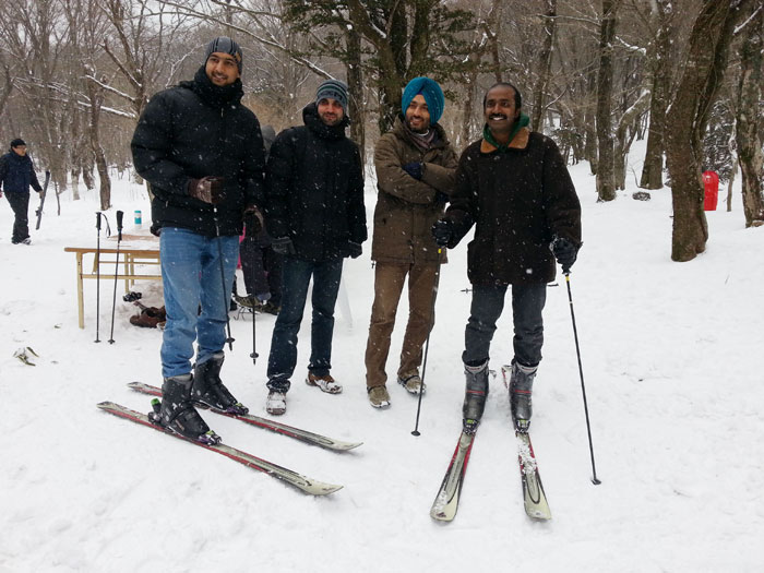 Tourists enjoy skiing on Hallasan Mountain.