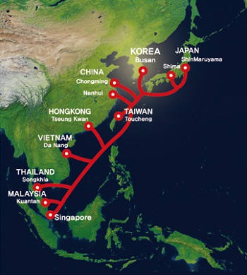 KT’s submarine optical cable network will connect nine Asian territories. © KT