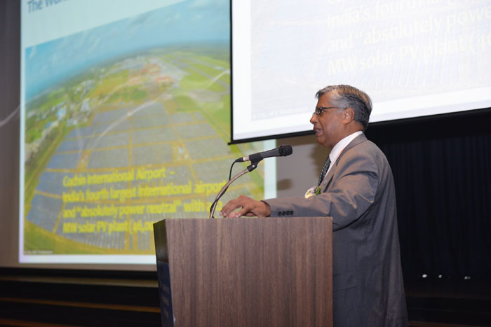 Kilaparti Ramakarishna, head of the subregional office for East and North-East Asia at UN ESCAP, speaks during the policy forum.