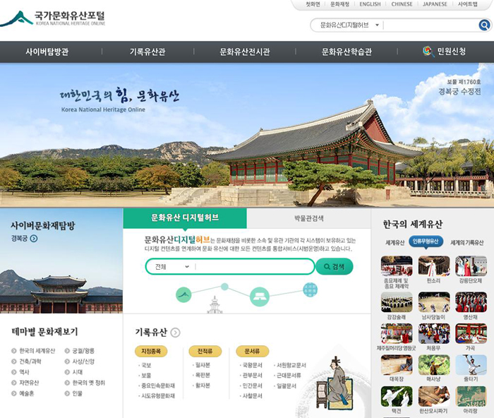 A captured image of the Korea National Heritage Online front page, launched on the first day of 2014. 