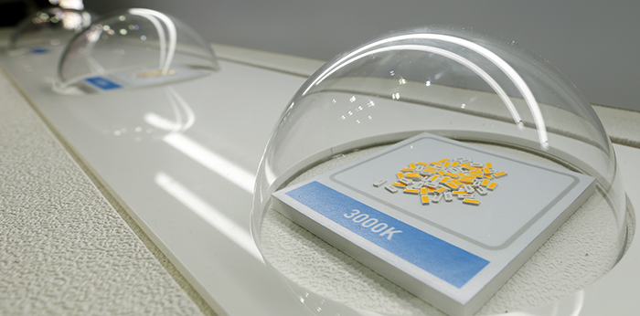 LED package products, which include LED modules and control systems, are presented by Korea’s Iljin LED company. Unlike most existing LED chip packages, which have a brightness of 170 lumens, Iljin’s LED packages produce 196 lumens, a 15 percent increase over ordinary LEDs. (photo: Jeon Han) 