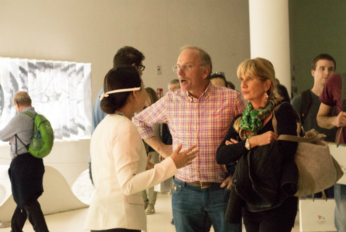Mr. and Mrs. Patrizia look around the exhibitions at the Korea Pavilion after Mrs. Patrizia became the 2 millionth visitor to the venue.