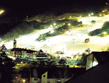 Nighttime skiing at