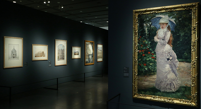 (Top) "Mrs. Josee Bernheim-Jeune and her son Henry" (Madame Josee Bernheim-Jeune et son fils Henry) by Pierre Auguste Renoir and (bottom) "Madame Valtesse de la Bigne" by Henri Gervex both show the prosperous lifestyle of belle époque Paris. (photo: Jeon Han)