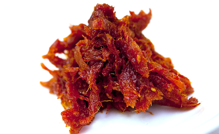 <i>Myeongtae muchim</i> (명태무침) or seasoned sliced pollack