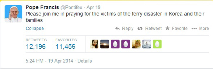 Pope Francis says in his Twitter, 