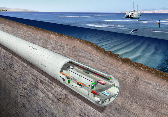 SK E&C builds a two-story undersea tunnel using an auger that is 13.7 meters in diameter, 120-meters high and which weighs 330 tons. The above image shows an artist's impression of the tunnel.