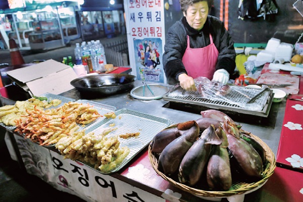 Ojingeo sundae, a sausage made from filling a squid with noodles and vegetables