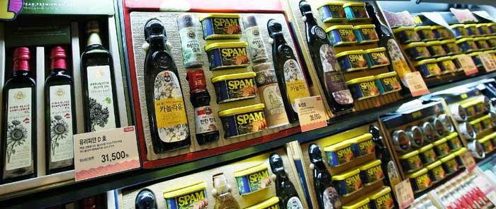 Spam gift sets are among the best sellers during the run-up to Seollal. Some come with cooking oil and canned salmon, too.