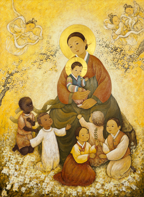 Painter Shim Soon-hwa Catherine’s 'The Virgin Mary of Peace' is made in honor of Pope Francis’ visit to Korea.