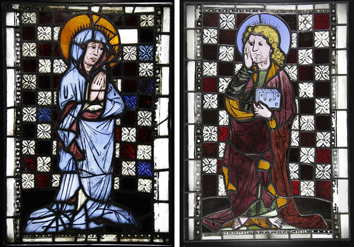  Fifteenth century stained glass windows portray images of the Virgin Mary and John the Baptist. 