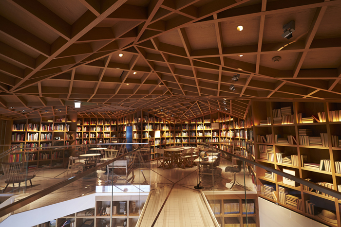 The geometric interior of the Hyundai Travel Card library (photo courtesy of Hyundai Card)