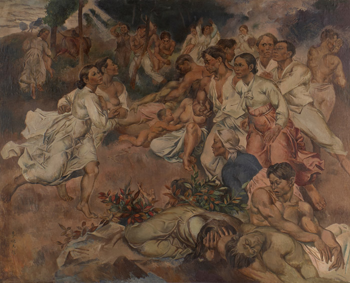 Lee Quede describes the hope and confusion that existed across Korean society after independence in his painting 'Group of People 1 -- Notification of Liberation' (1948). The painting is quite large, measuring 2.2 meters by 1.8 meters.