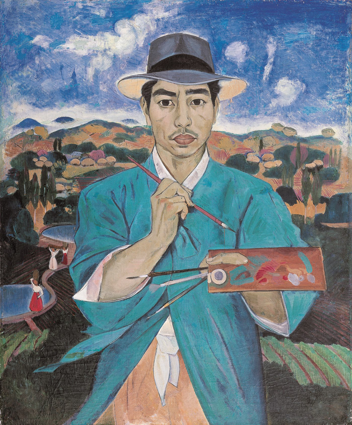 'Self-portrait in Traditional Coat'(1940s) shows Lee's identity as a Korean and as a painter of Western-style art. 