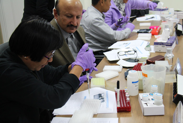 Participants in the seed industry specialist workshop learn how to conduct DNA analysis at the Korea Seed and Variety Service in Gimcheon, Gyeongsangbuk-do. 