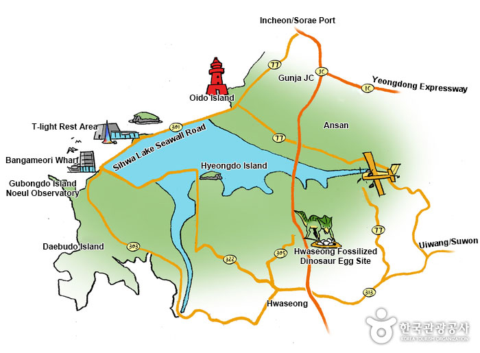 Map of Sihwaho Lake (Image courtesy of the Korea Tourism Organization)