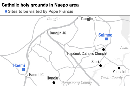 A map of the Naepo holy grounds in Chungcheongnam-do.