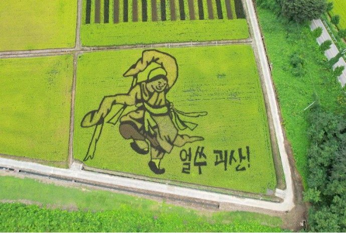 Rice paddy art inspired by great Joseon Dynasty painter
