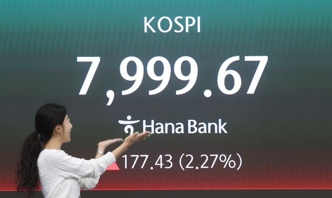 KOSPI nears 8,000, market cap smashes KRW 7,000T for first time